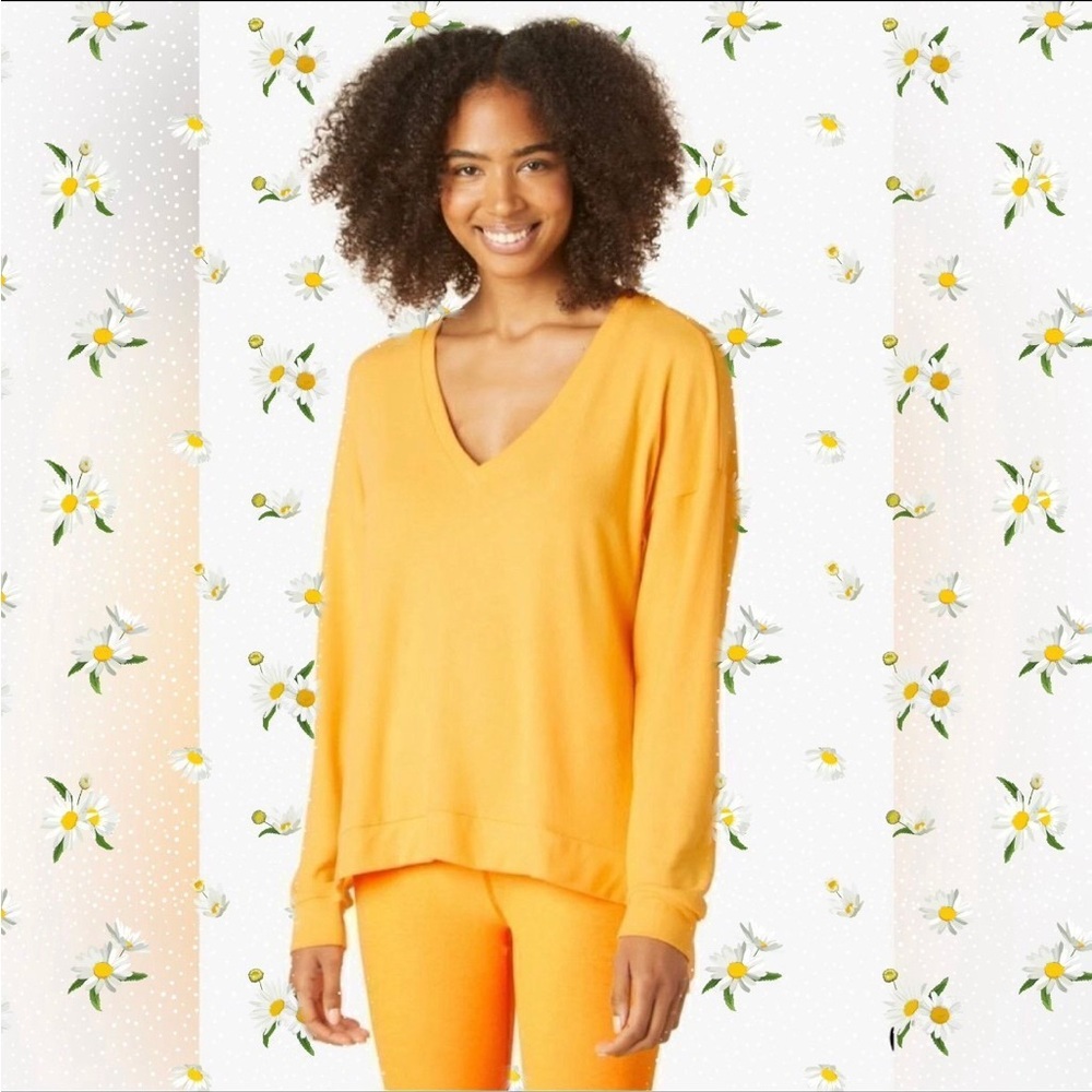 Beyond Yoga Orange V-Neck Sweater Relaxed Fit